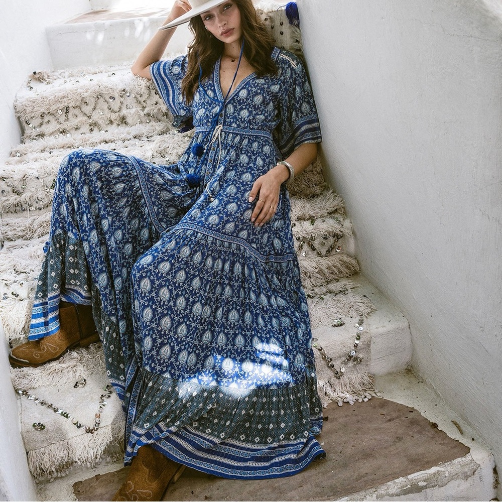 Rare Spell and the Gypsy Oracle Gown Maxi Duster Dress Indigo - Picture 3 of 16